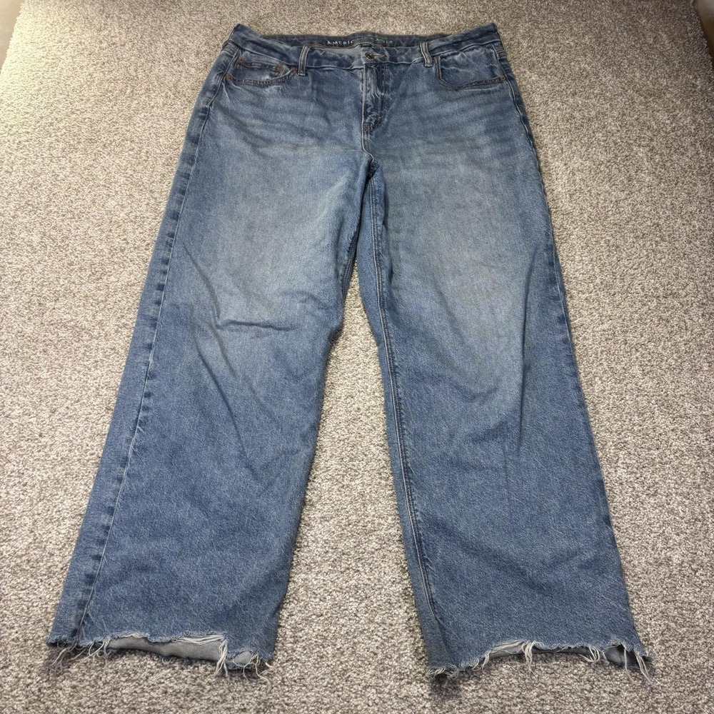 American Eagle Curvy Stovepipe Jeans Womens 16 Blue Wide Leg Distressed 34x30
